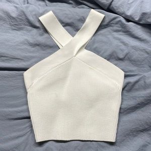 Aritzia cross neck white top